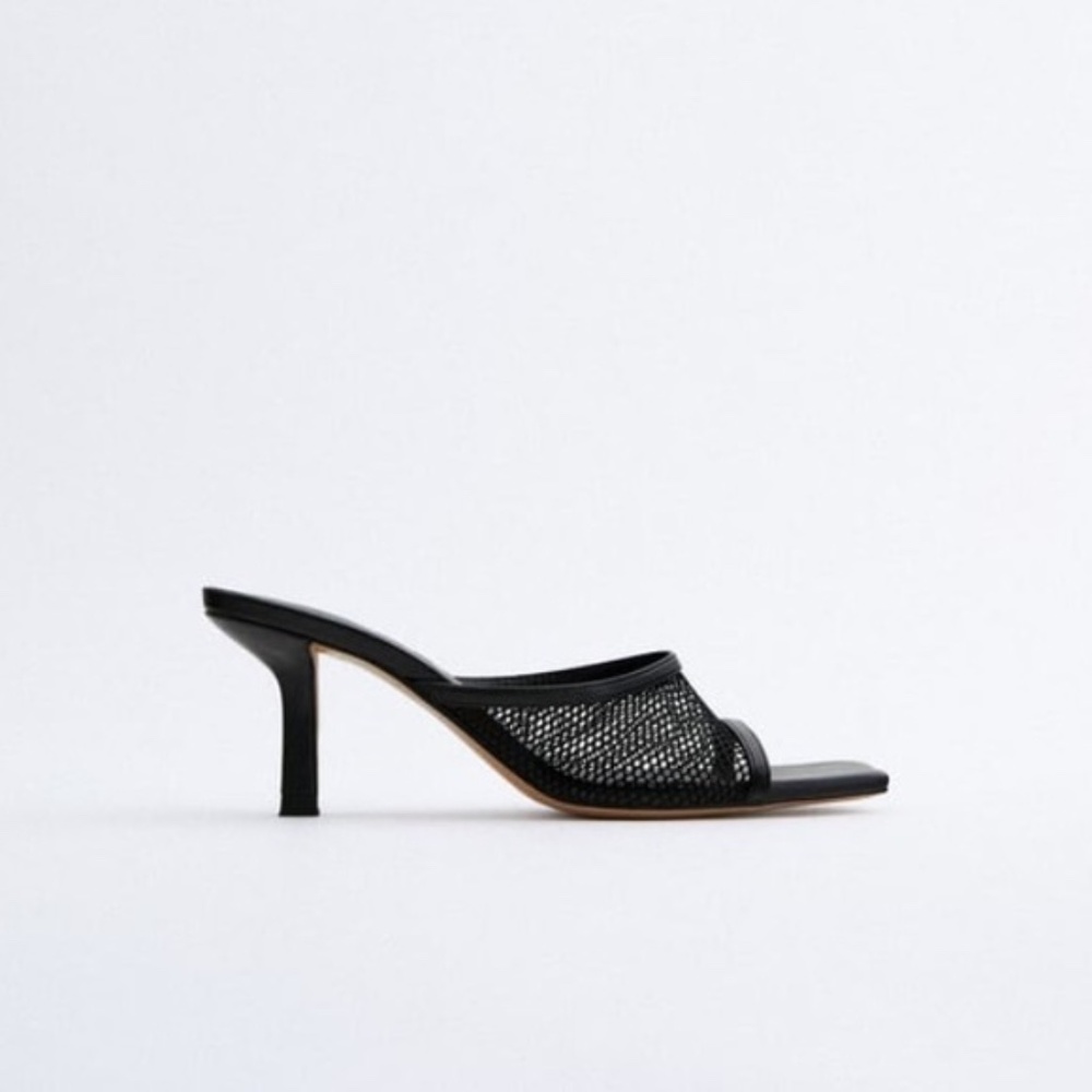 Zara Mesh Heeled Sandal Mules – Black Size 10